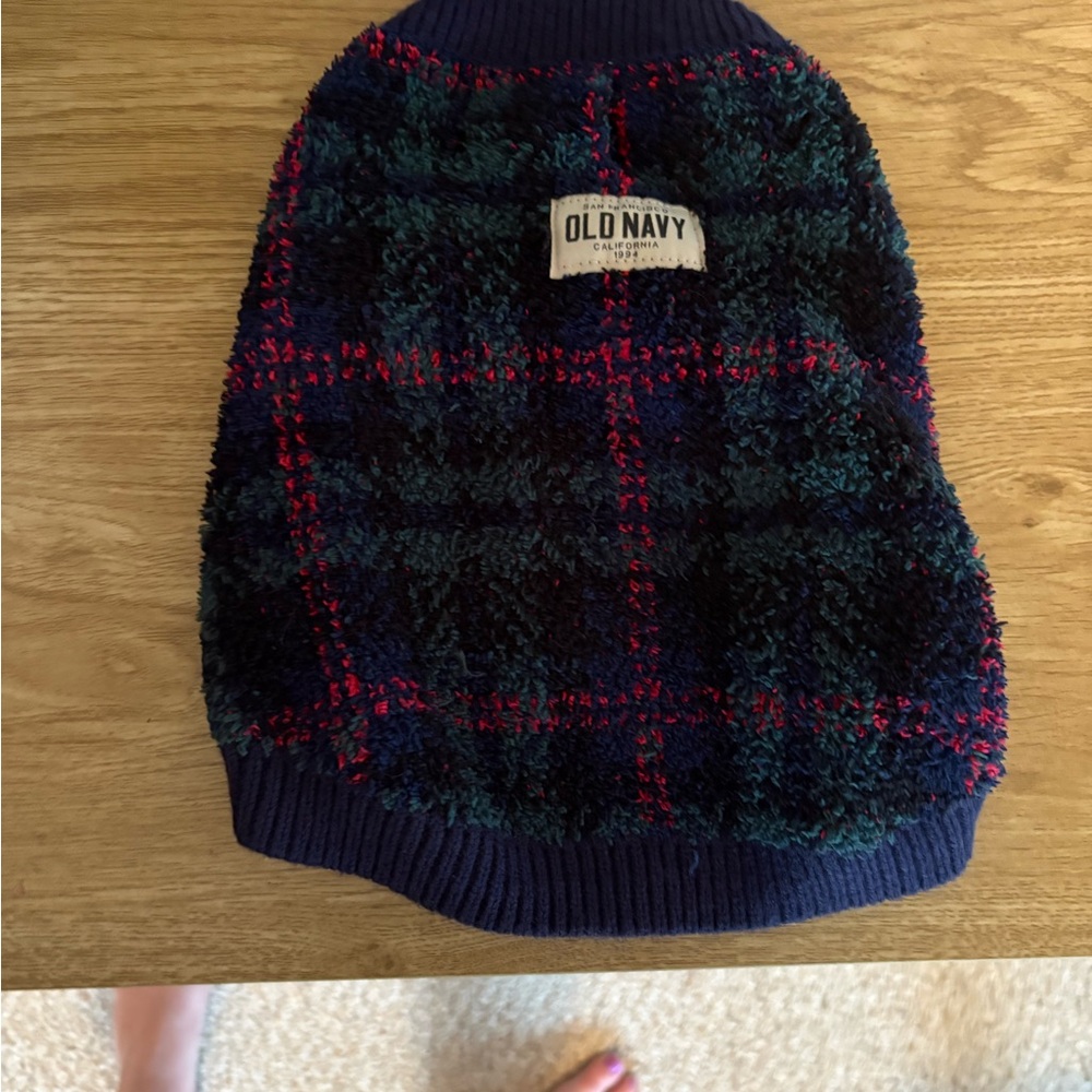 Old Navy Tartan Pet Sweater in Navy and Red